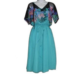 MUNEY New York Short Sleeve Teal Floral Dress Size 4 Fairlycore